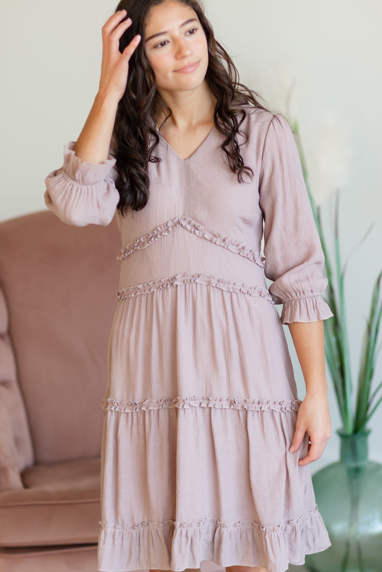 Tiered Ruffle Pink Midi Dress Dresses Mikarose