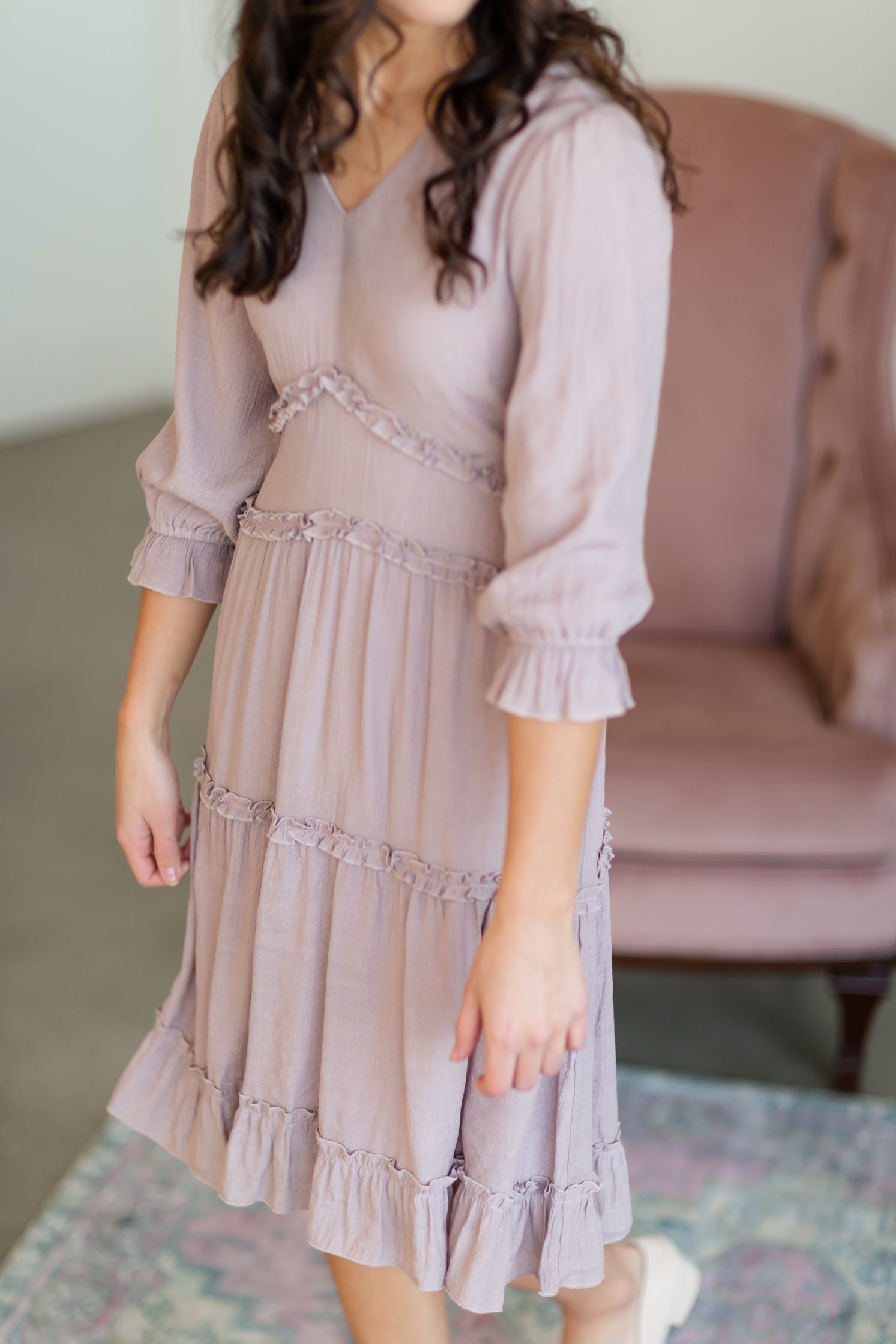 Tiered Ruffle Pink Midi Dress Dresses Mikarose