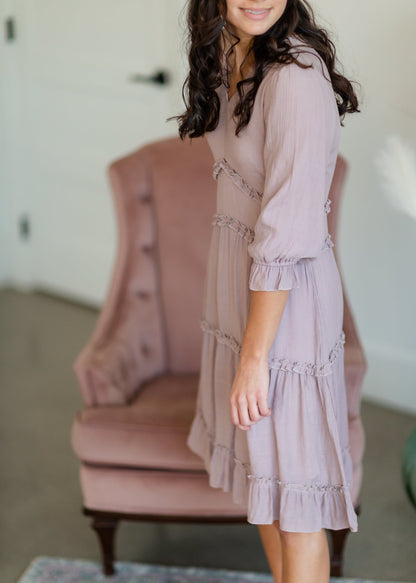 Tiered Ruffle Pink Midi Dress Dresses Mikarose