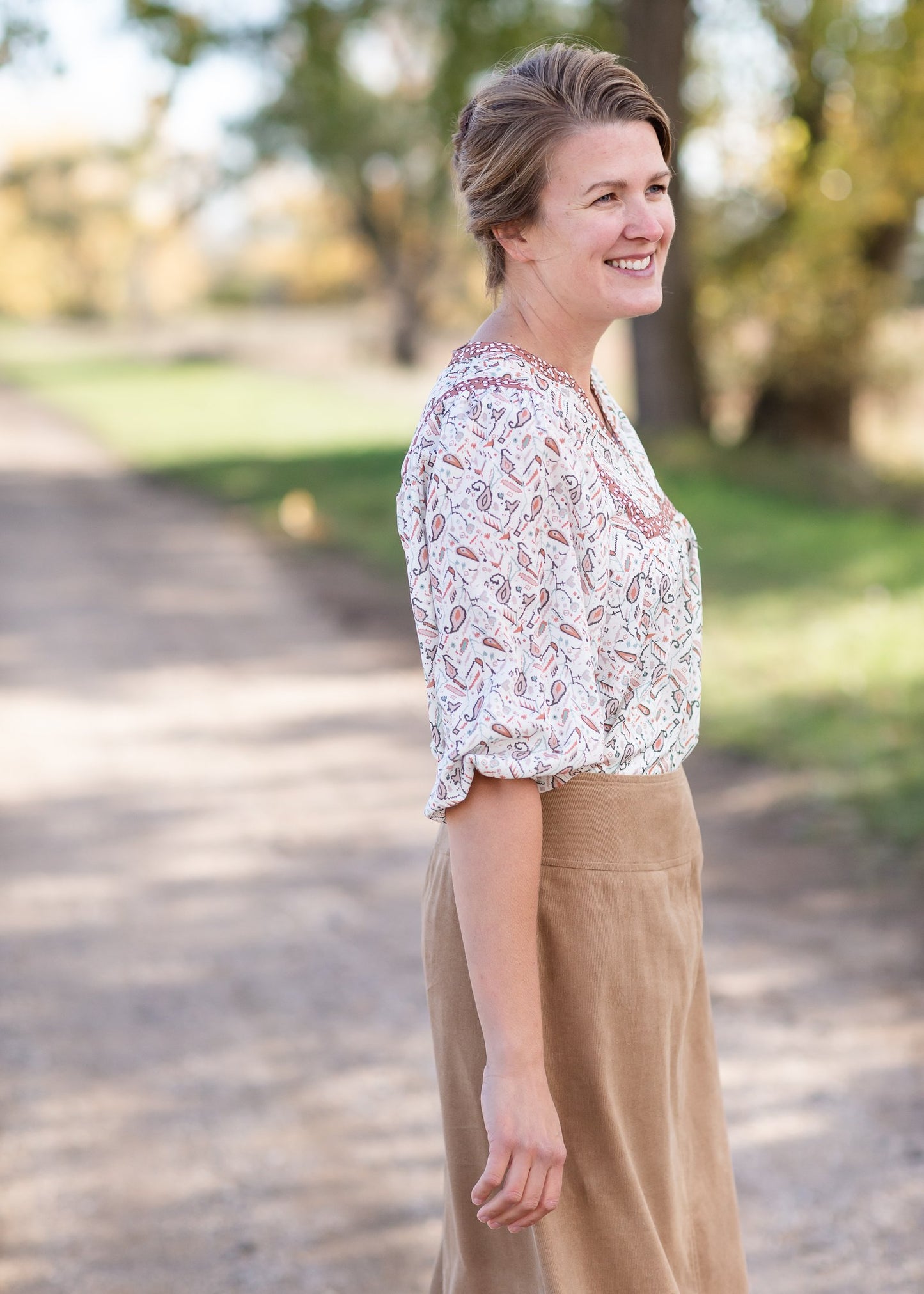 V-Neck Puff Sleeve Paisley Top Tops Polagram