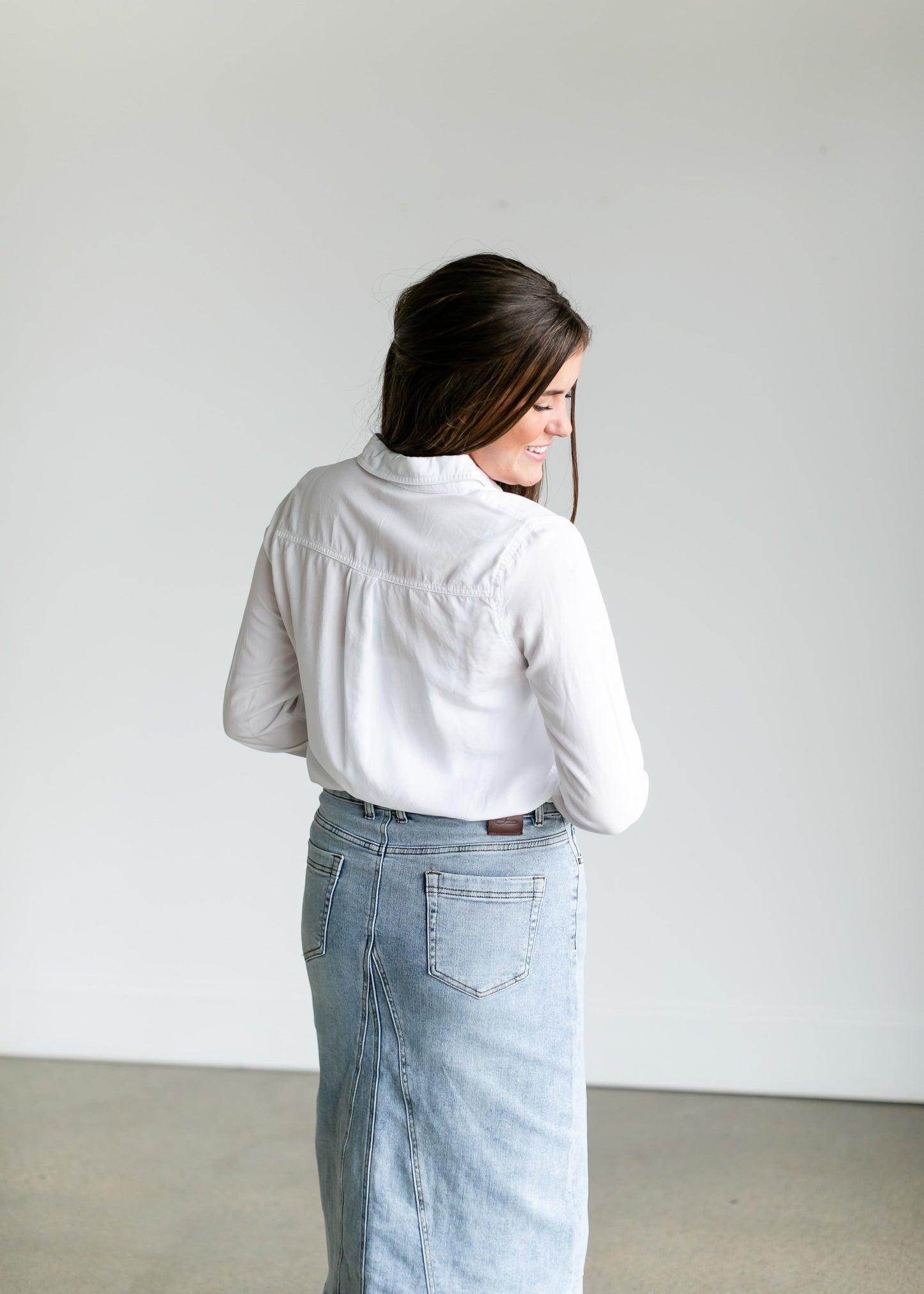 White Chambray Button Down Shirt Tops