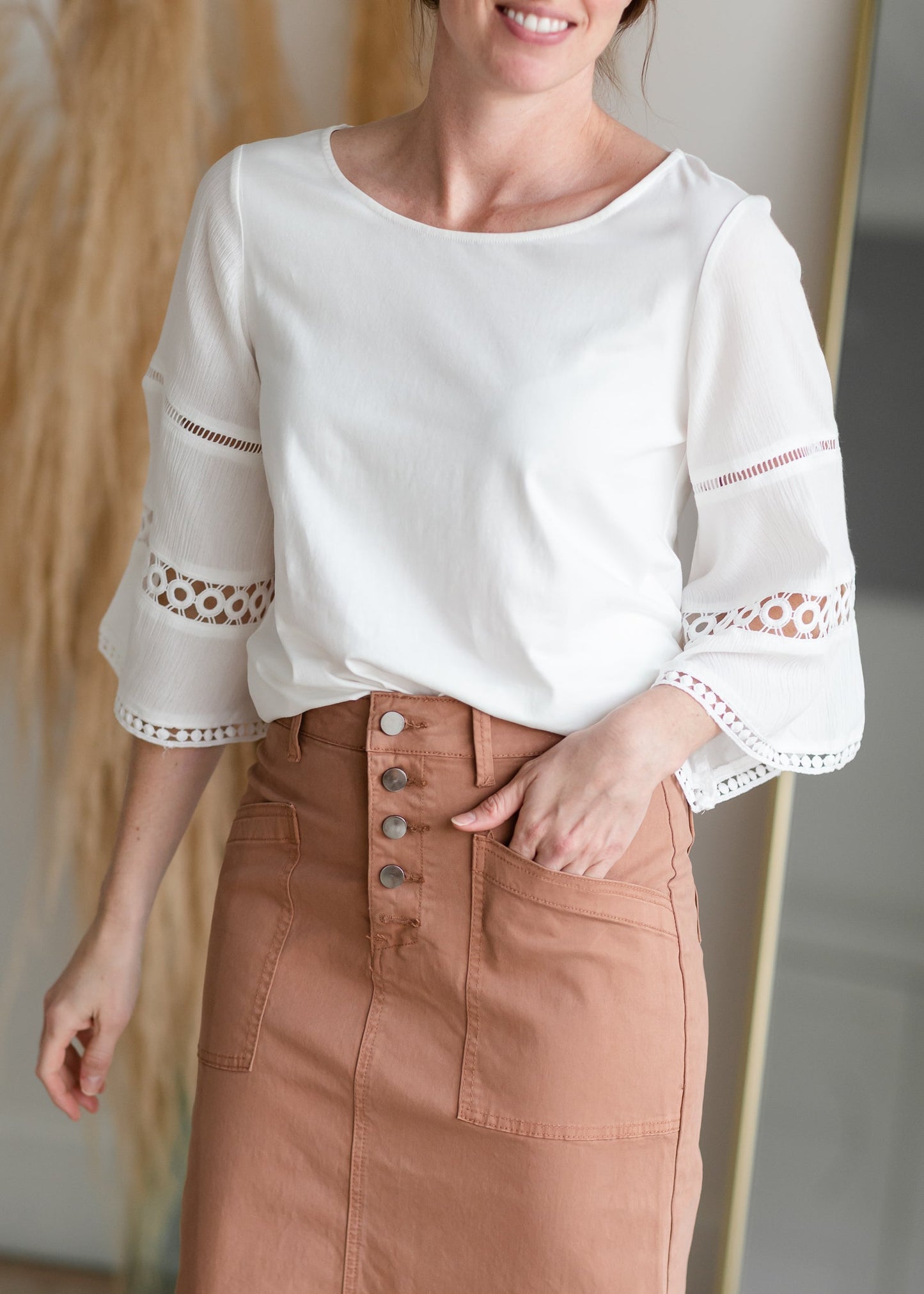 White Kimono Sleeve Top Shirt Hailey & Co