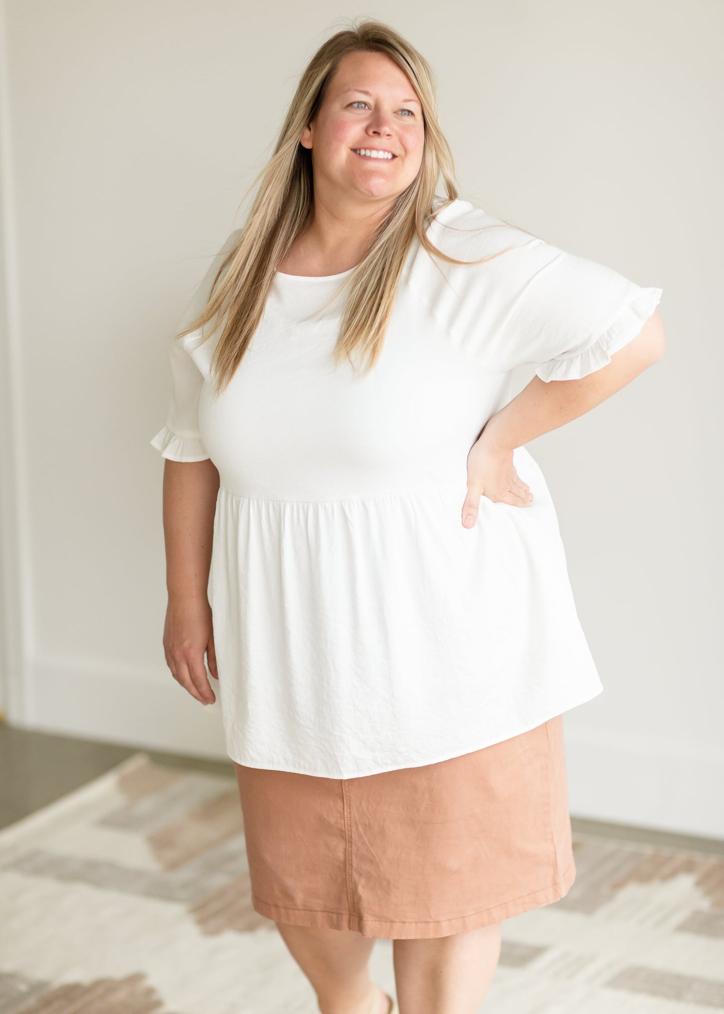 White Ruffle Sleeve Button Up Blouse Tops