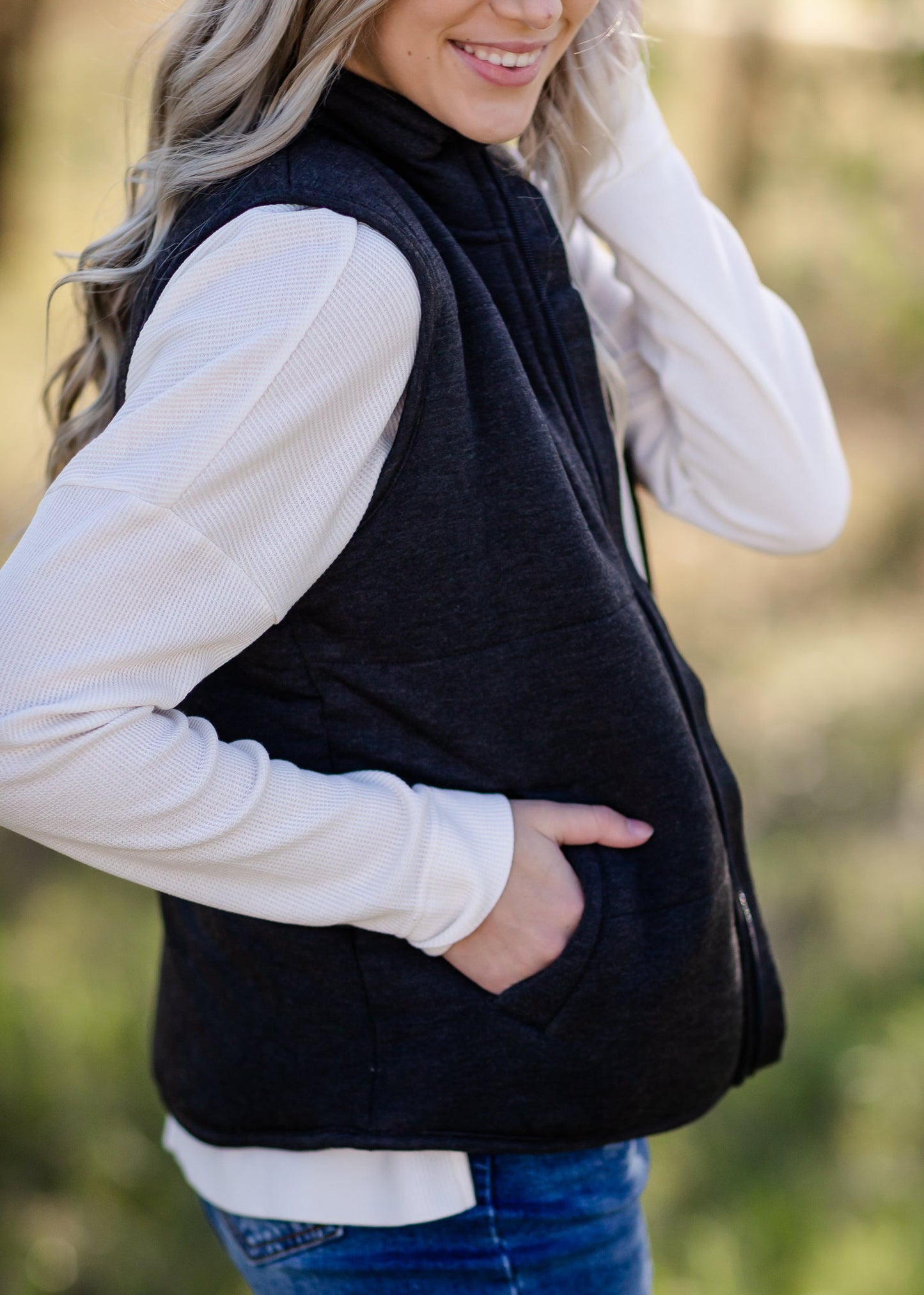 Zip Up Soft Quilted Pocket Vest - FINAL SALE Tops